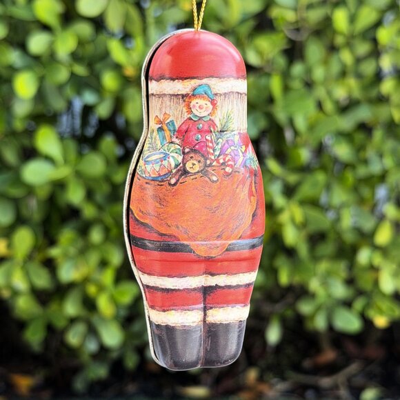 Vintage Set of 2 RUSS BERRIE & Co Christmas Candy Tin Ornament Snowman and Santa - Picture 5 of 8